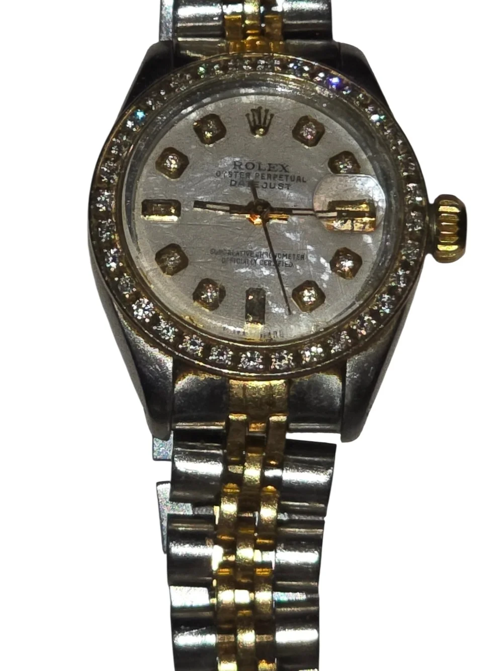 Rolex Two-Tone Gold and Silver Diamond Datejust with White Mother-of-Pearl Dial
